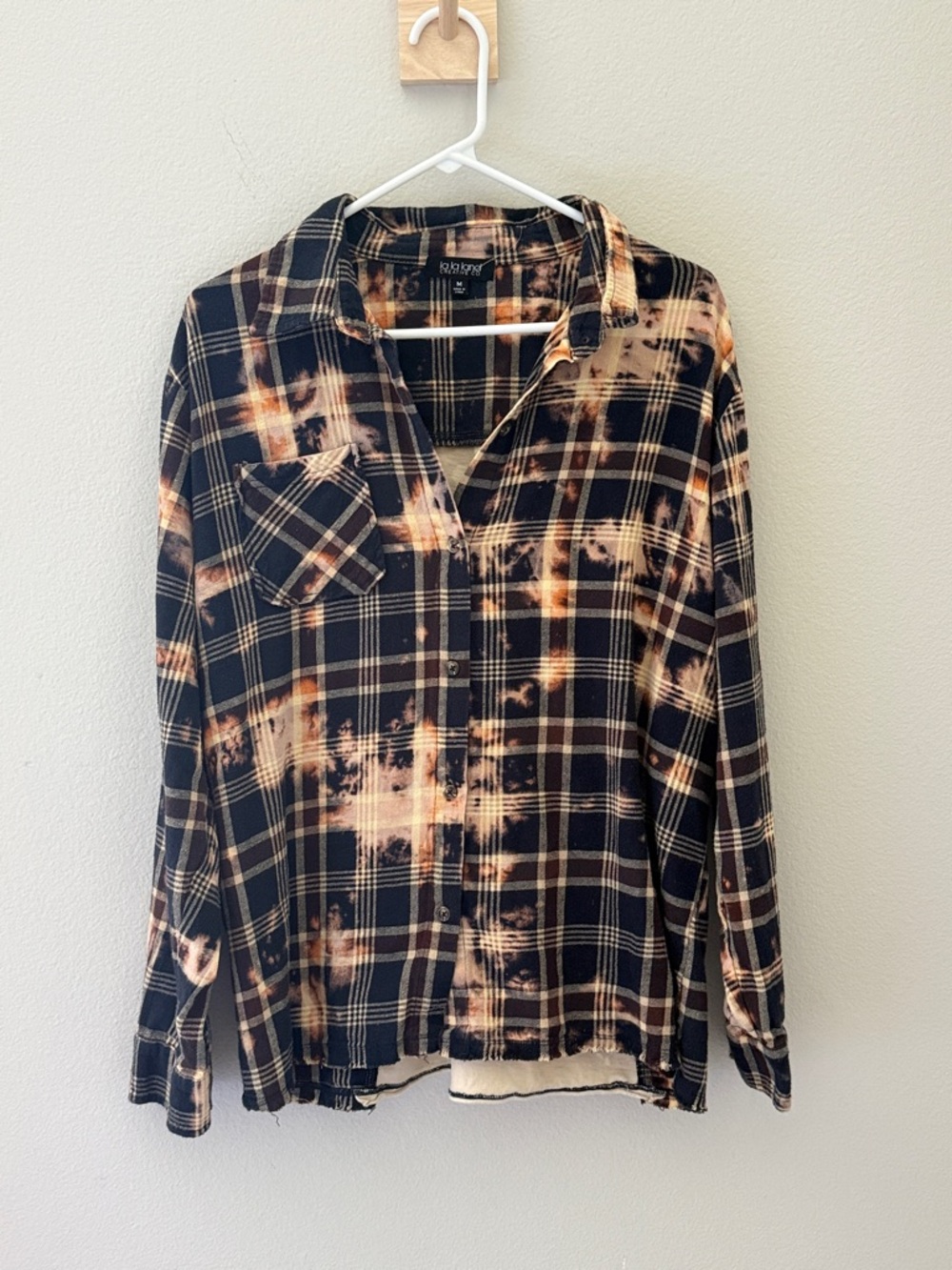 La La Land Black & Tan Bleached Plaid Button-Up Cowboy Shirt Size Medium